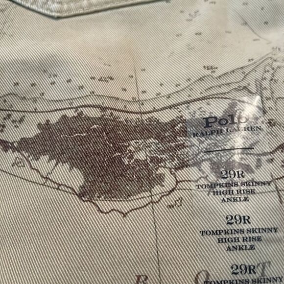 Polo Ralph Lauren-The Thompkins Skinny High Rise Ankle-World Map Pants- Size 29R - Picture 2 of 7